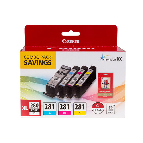 CNM2021C006 - Canon - 2021C006 (CLI-281/PGI-280XL) Ink/Paper Combo, Black/Cyan/Magenta/Yellow