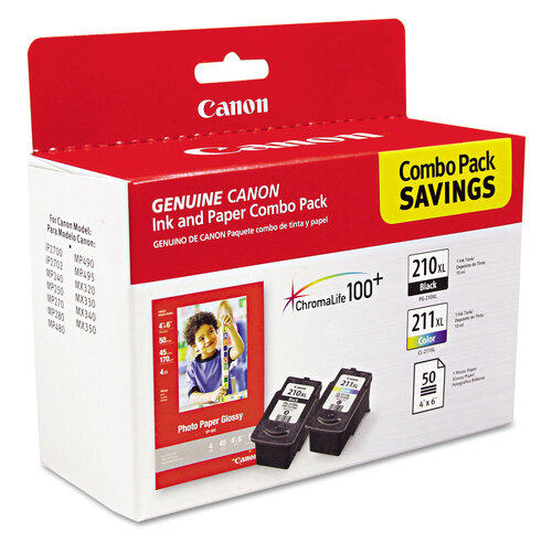 CNM2973B004 - Canon - 2973B004 (PGI-210XL/CL-211XL) ChromaLife100+ High-Yield Ink/Paper Combo, Black/Tri-Color