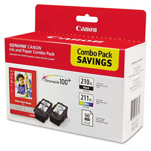 CNM2973B004 - Canon - 2973B004 (PGI-210XL/CL-211XL) ChromaLife100+ High-Yield Ink/Paper Combo, Black/Tri-Color