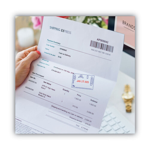 COS011033 - Consolidated Stamp - Model S 360 Two-Color Message Dater, 1.75 x 1, &quot;Paid,&quot; Self-Inking, Blue/Red