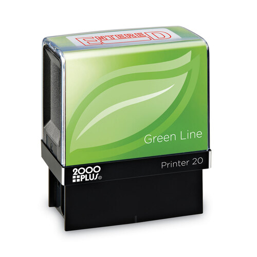 COS098368 - Consolidated Stamp - 2000 PLUS Green Line Message Stamp, Entered, 1 1/2 x 9/16, Red