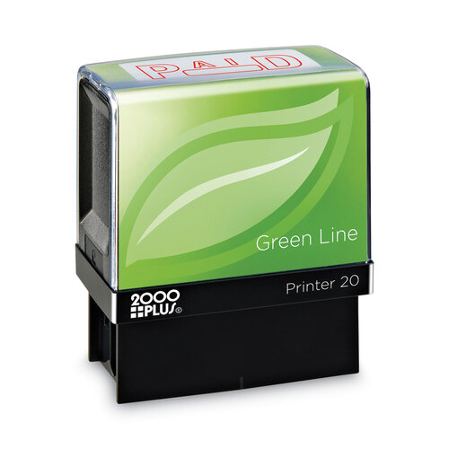 COS098370 - Consolidated Stamp - 2000 PLUS Green Line Message Stamp, Paid, 1 1/2 x 9/16, Red