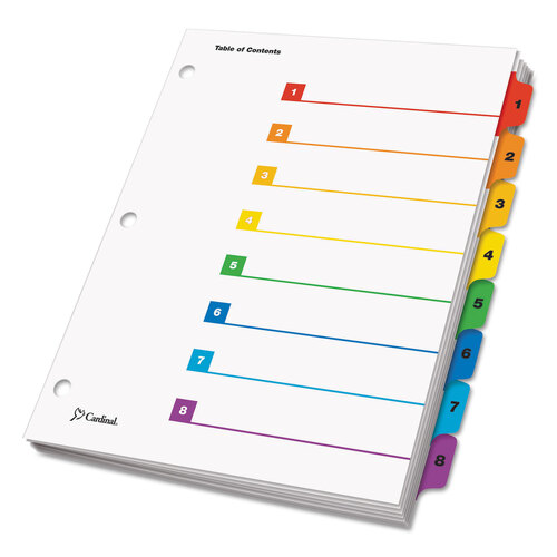 CRD60818 - Cardinal Brands - OneStep Printable Table of Contents and Dividers, 8-Tab, 1 to 8, 11 x 8.5, White, Assorted Tabs, 1 Set