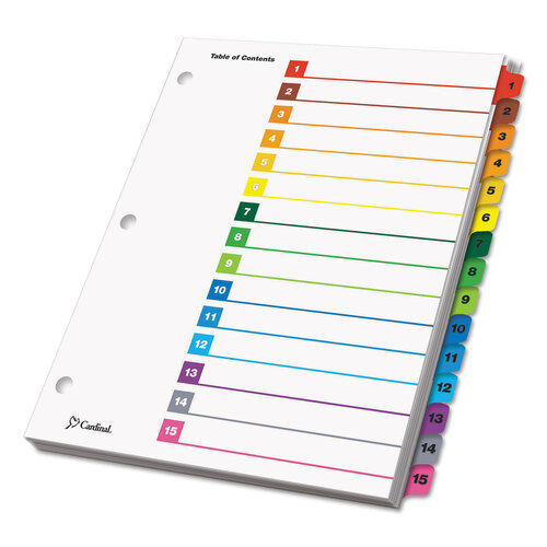 CRD61518 - Cardinal Brands - OneStep Printable Table of Contents and Dividers, 15-Tab, 1 to 15, 11 x 8.5, White, Assorted Tabs, 1 Set