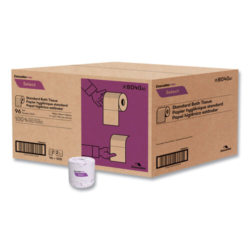 CSDB040 - Cascades Pro - Select Standard Bath Tissue, 2-Ply, White, 4 x 3.19, 500/Roll, 96/Carton