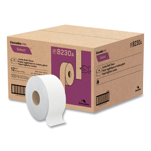 CSDB230 - Cascades Pro - Select Jumbo Bath Tissue, Septic Safe, 2-Ply, White, 3.3&quot; x 750 ft, 12/Carton