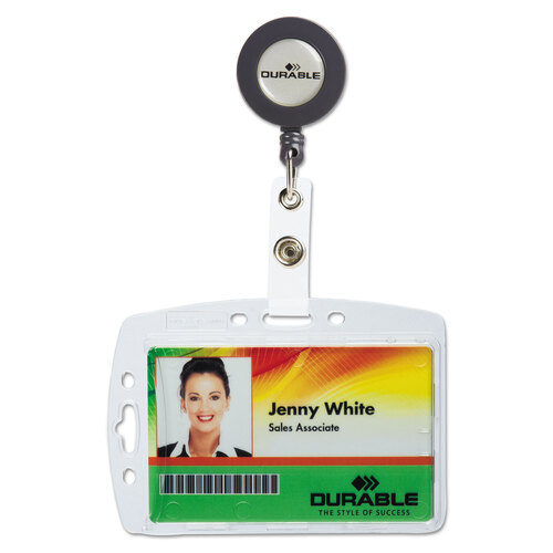 DBL801219 - Durable Office Products - ID/Security Card Holder Set, Vertical/Horizontal, Reel, Clear, 10/Pack