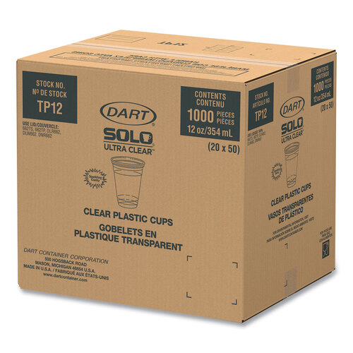 Solo Ultra Clear PET Cups 12 oz to 14 oz, 1000/Carton - Betty Mills