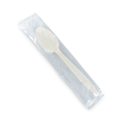 Individually Wrapped Heavyweight PLA Spoons, Beige, 500/Carton Individually Wrapped Heavyweight PLA Spoons, Beige, 500/Carton