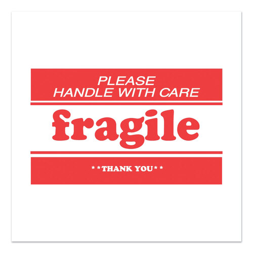 DKTDL1271B - Decker Tape Products - Pre-Printed Message Labels, Fragile-Please Handle with Care-Thank You, 2 x 3, White/Red, 500/Roll