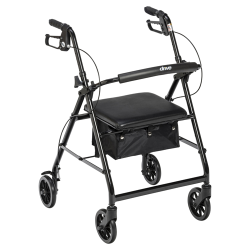 DRVR726BK - Drive Medical - Rollator Rolling Walker with 6" Wheels, Fold Up Removable Back Support and Padded Seat, Black