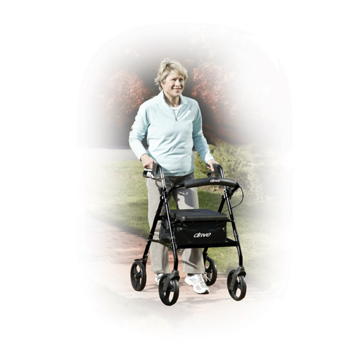 DRVR726BK - Drive Medical - Rollator Rolling Walker with 6" Wheels, Fold Up Removable Back Support and Padded Seat, Black
