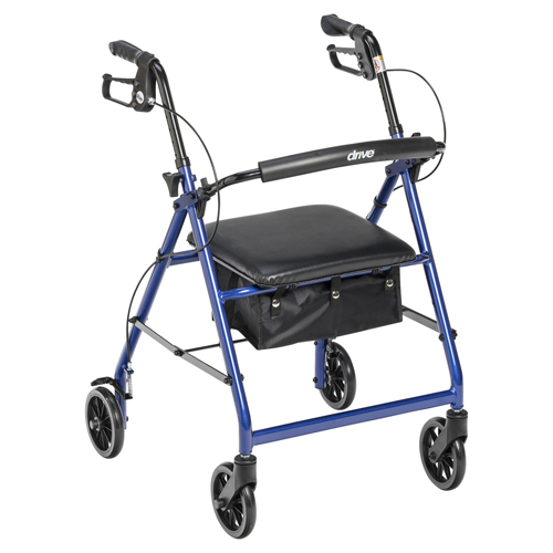 DRVR726BL - Drive Medical - Rollator Rolling Walker with 6" Wheels, Fold Up Removable Back Support and Padded Seat, Blue