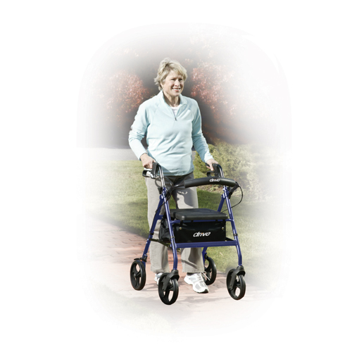 DRVR726BL - Drive Medical - Rollator Rolling Walker with 6" Wheels, Fold Up Removable Back Support and Padded Seat, Blue
