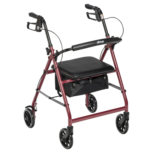 DRVR726RD - Drive Medical - Rollator Rolling Walker with 6" Wheels, Fold Up Removable Back Support and Padded Seat, Red