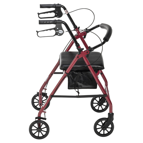 DRVR726RD - Drive Medical - Rollator Rolling Walker with 6" Wheels, Fold Up Removable Back Support and Padded Seat, Red