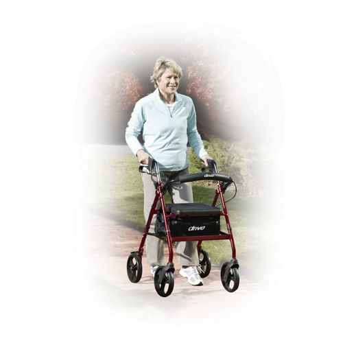 DRVR726RD - Drive Medical - Rollator Rolling Walker with 6" Wheels, Fold Up Removable Back Support and Padded Seat, Red