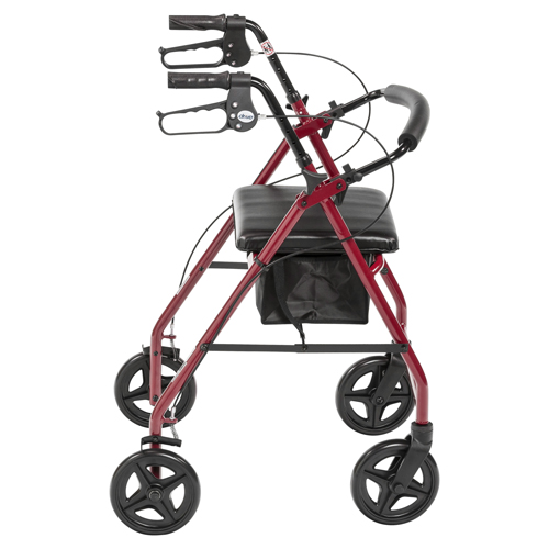 DRVR728RD - Drive Medical - Aluminum Rollator Rolling Walker with Fold Up and Removable Back Support and Padded Seat, Red
