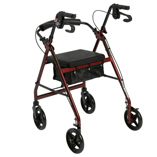 DRVR728RD - Drive Medical - Aluminum Rollator Rolling Walker with Fold Up and Removable Back Support and Padded Seat, Red