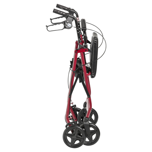 DRVR728RD - Drive Medical - Aluminum Rollator Rolling Walker with Fold Up and Removable Back Support and Padded Seat, Red