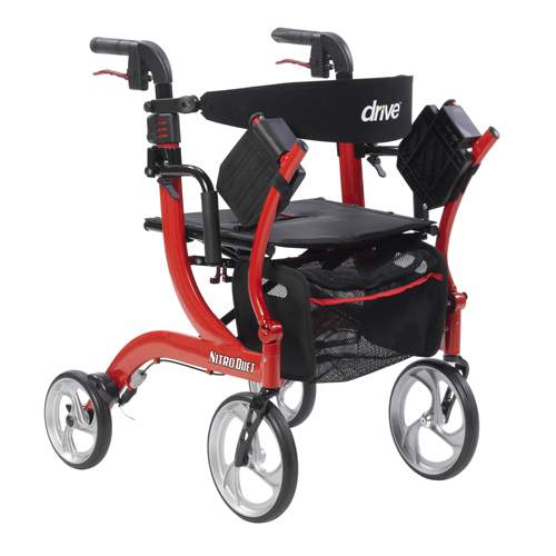 DRVRTL10266DT - Drive Medical - Nitro Duet Dual Function Transport Wheelchair and Rollator Rolling Walker, Red