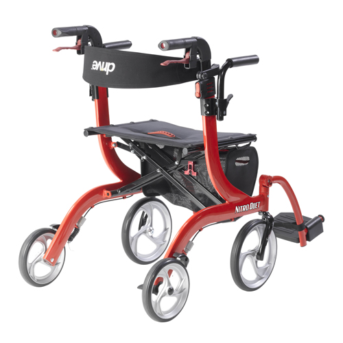 DRVRTL10266DT - Drive Medical - Nitro Duet Dual Function Transport Wheelchair and Rollator Rolling Walker, Red