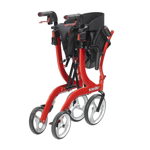 DRVRTL10266DT - Drive Medical - Nitro Duet Dual Function Transport Wheelchair and Rollator Rolling Walker, Red