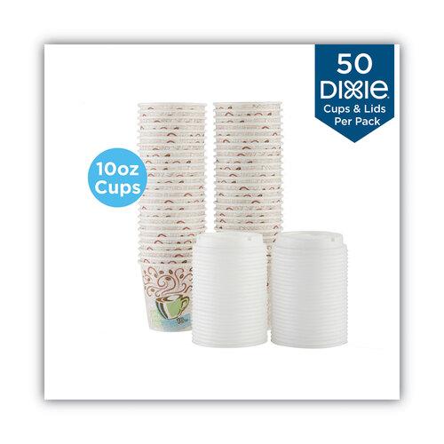 DXE5310COMBO600 - Dixie - PerfecTouch Paper Hot Cups and Lids Combo, 10 oz, Multicolor, 50 Cups/Lids/Pack