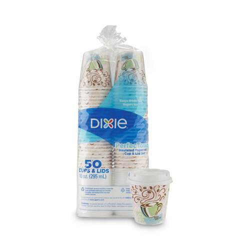DXE5310COMBO600 - Dixie - PerfecTouch Paper Hot Cups and Lids Combo, 10 oz, Multicolor, 50 Cups/Lids/Pack