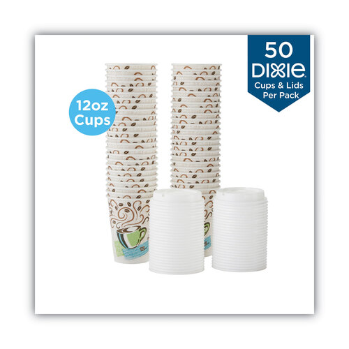 DXE5342COMBO600 - Dixie - PerfecTouch Paper Hot Cups and Lids Combo, 12 oz, Multicolor, 50 Cups/Lids/Pack