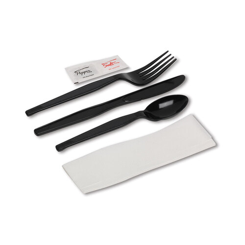 DXECH56NSPC7 - Dixie - Wrapped Tableware/Napkin Packets, Fork/Knife/Spoon/Napkin, Black, 250/Carton