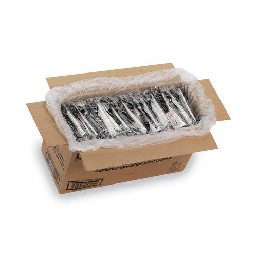 DXECH56NSPC7 - Dixie - Wrapped Tableware/Napkin Packets, Fork/Knife/Spoon/Napkin, Black, 250/Carton