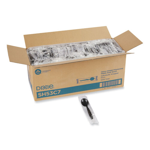 DXESH53C7 - Dixie - Individually Wrapped Heavyweight Soup Spoons, Polystyrene, Black, 1,000/Carton