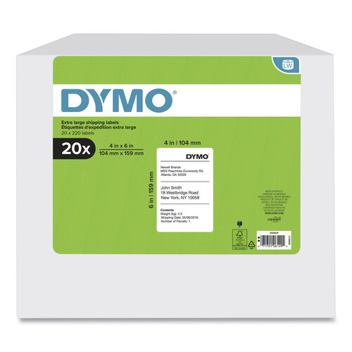 DYM2050829 - Dymo - LW Extra-Large Shipping Labels, 4&quot; x 6&quot;, White, 220 Labels/Roll, 20 Rolls/Box