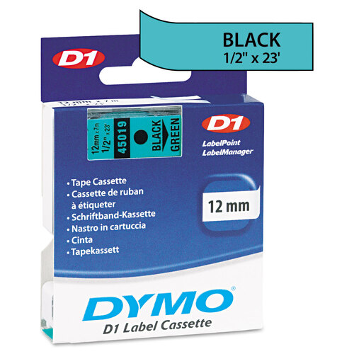 DYM45019 - Dymo - D1 High-Performance Polyester Removable Label Tape, 0.5&quot; x 23 ft, Black on Green