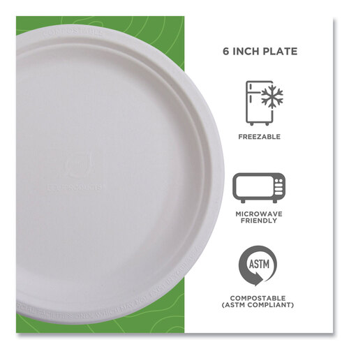 ECOEPP016NFA - Eco-Products - Vanguard Renewable and Compostable Sugarcane Plates, 6&quot; dia, White, 1,000/Carton