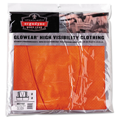 EGO21045 - Ergodyne - GloWear 8210Z Class 2 Economy Vest, Polyester Mesh, Zipper Closure, Large to X-Large, Orange