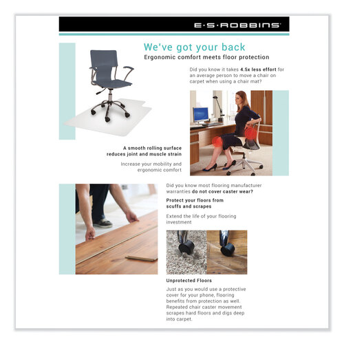ESR120123 - E.S. Robbins - EverLife Light Use Chair Mat for Flat to Low Pile Carpet, Rectangular with Lip, 45 x 53, Clear