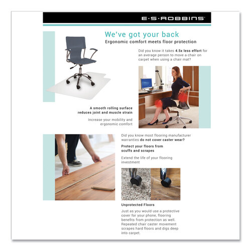 ESR121441 - E.S. Robbins - Floor+Mate, For Hard Floor to Medium Pile Carpet up to 0.75&quot;, 36 x 48, Clear