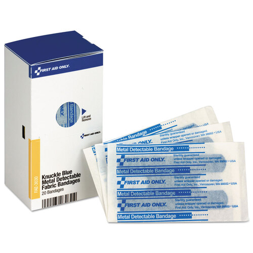 FAOFAE3030 - First Aid Only - SmartCompliance Blue Metal Detectable Bandages, Knuckle, 1 x 3, 20/Box
