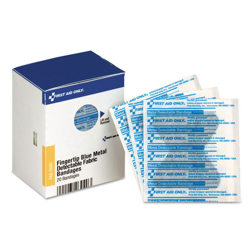 FAOFAE3040 - First Aid Only - SmartCompliance Blue Metal Detectable Bandages,Fingertip, 1.75 x 2, 20 Box