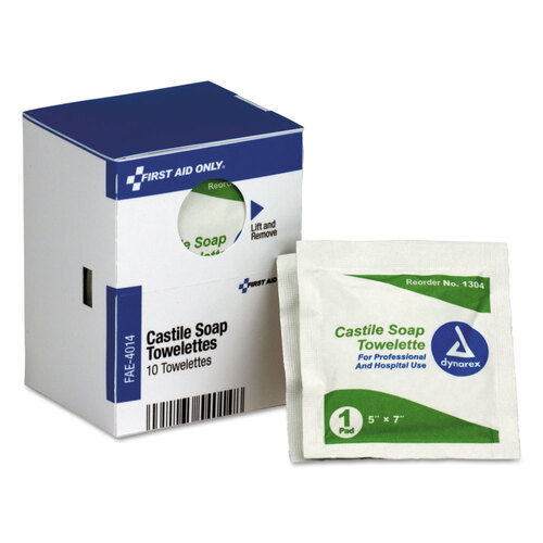 FAOFAE4014 - First Aid Only - Refill for SmartCompliance General Business Cabinet, Castile Soap Wipes, 5 x 7, 10/Box