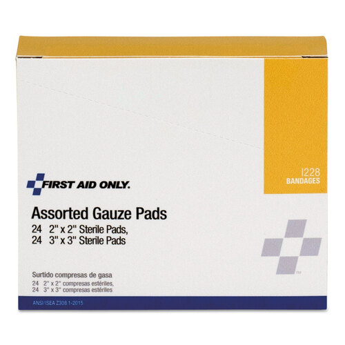 FAOI228 - First Aid Only - Gauze Pads, 2&quot; x 2&quot;; 3&quot; x 3&quot;, 48/Box