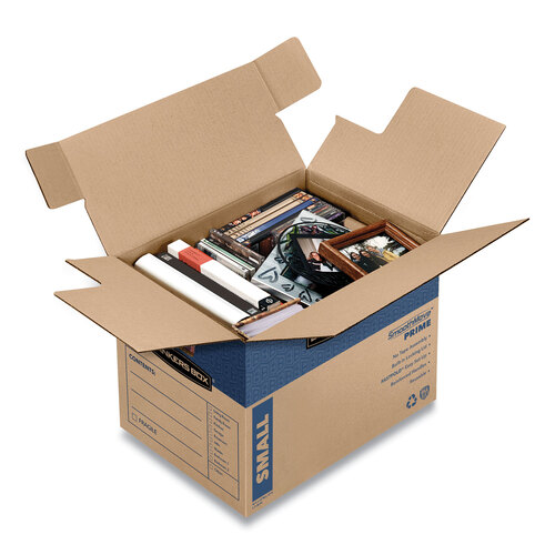 FEL0062701 - Fellowes - SmoothMove Prime Moving/Storage Boxes, Hinged Lid, Regular Slotted Container, Small, 12&quot; x 16&quot; x 12&quot;, Brown/Blue, 10/Carton
