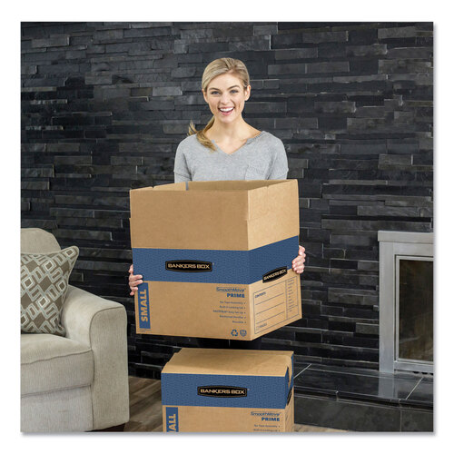 FEL0062701 - Fellowes - SmoothMove Prime Moving/Storage Boxes, Hinged Lid, Regular Slotted Container, Small, 12&quot; x 16&quot; x 12&quot;, Brown/Blue, 10/Carton