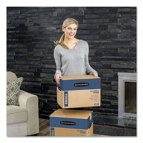 FEL0062701 - Fellowes - SmoothMove Prime Moving/Storage Boxes, Hinged Lid, Regular Slotted Container, Small, 12&quot; x 16&quot; x 12&quot;, Brown/Blue, 10/Carton
