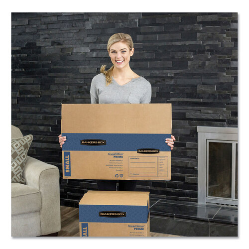 FEL0062801 - Fellowes - SmoothMove Prime Moving/Storage Boxes, Hinged Lid, Regular Slotted Container, Medium, 18&quot; x 18&quot; x 16&quot;, Brown/Blue, 8/Carton