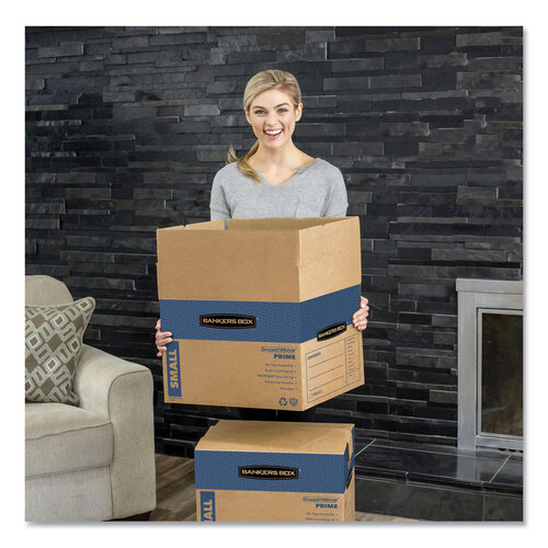 FEL0062801 - Fellowes - SmoothMove Prime Moving/Storage Boxes, Hinged Lid, Regular Slotted Container, Medium, 18&quot; x 18&quot; x 16&quot;, Brown/Blue, 8/Carton