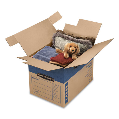 FEL0062901 - Fellowes - SmoothMove Prime Moving/Storage Boxes, Hinged Lid, Regular Slotted Container (RSC), 18&quot; x 24&quot; x 18&quot;, Brown/Blue, 6/Carton