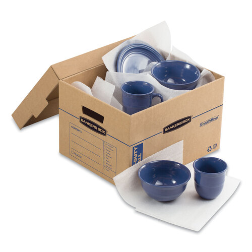 FEL7710201 - Fellowes - SmoothMove Maximum Strength Moving Boxes, Half Slotted Container (HSC), Small, 15&quot; x 15&quot; x 12&quot;, Brown/Blue, 8/Pack